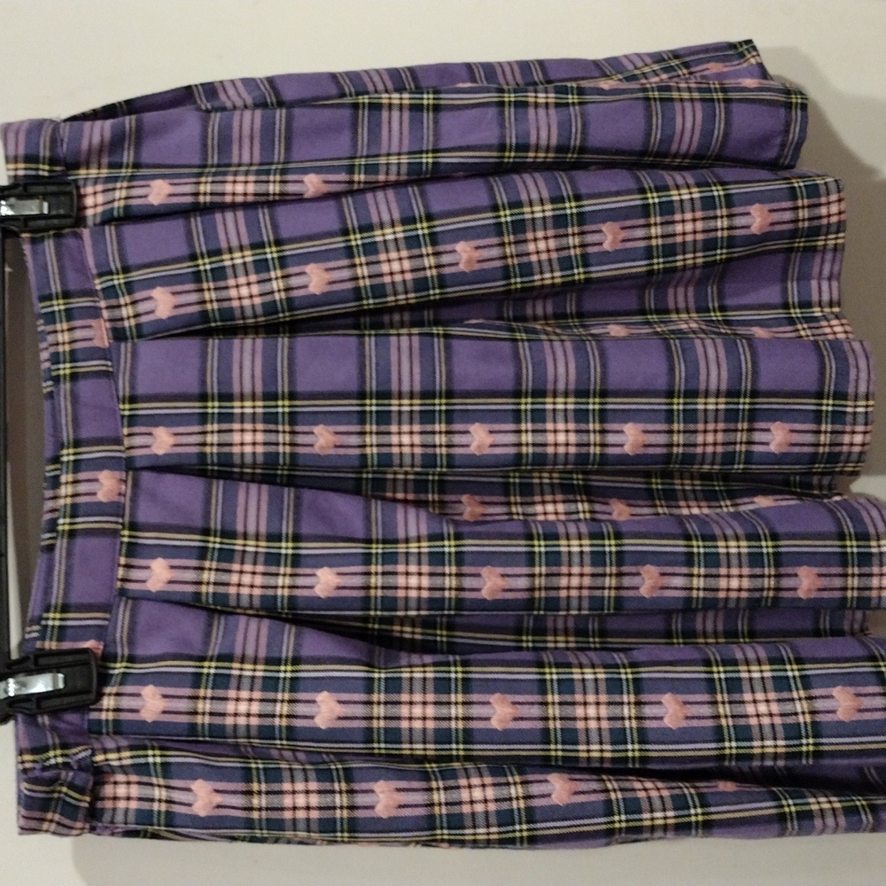 Hot Topic Purple & Pink Pastel Plaid Embroidered Heart Mini Skirt Sz XL-Harajuku - Picture 3 of 5